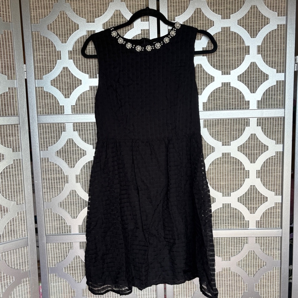 Elegant Black Sleeveless Dress with Embellished Neckline